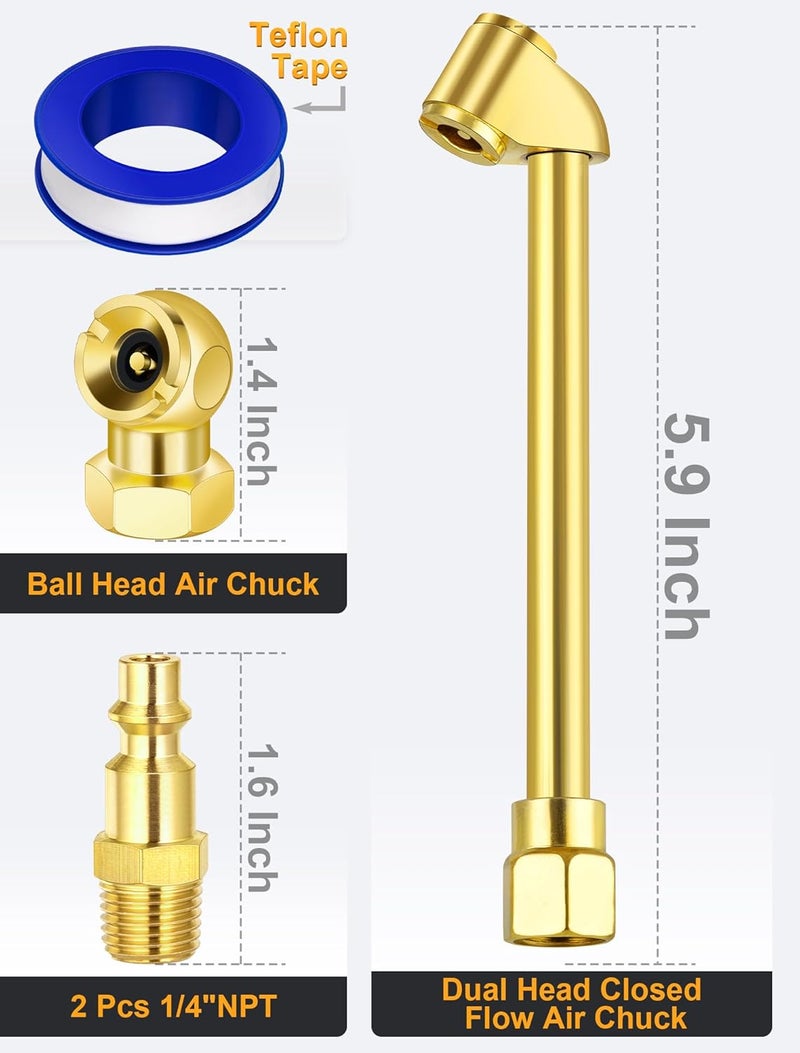 EVOULTES 2-Way Connection Air Chuck Set, Heavy Duty Dual Head Air Chuck with Closed Ball Tire Chuck & 1/4 Inches NPT Male Quick Plug, Tire Air Fill Kit for Tire Inflator Gauge and Air Compressor - Image 2